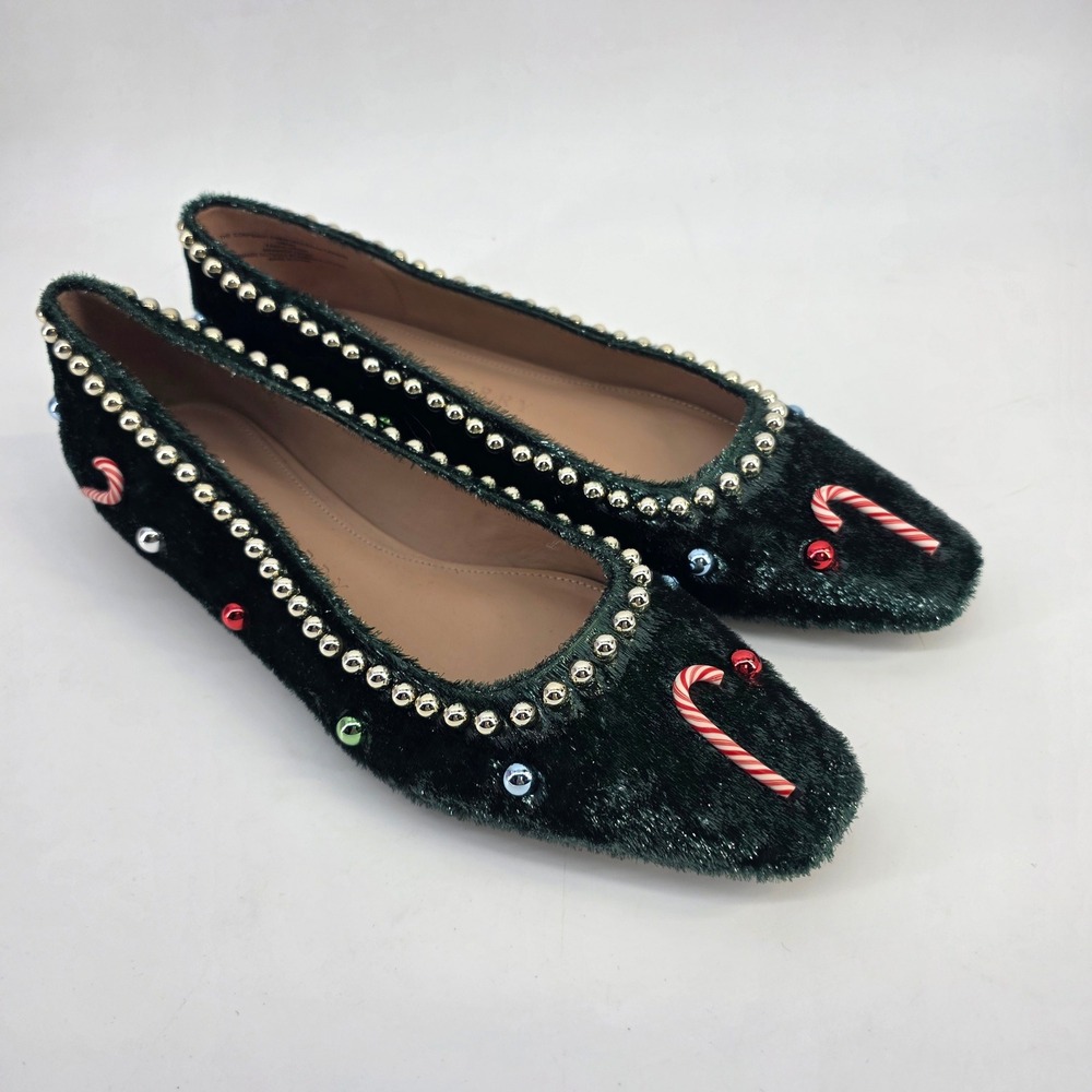 Katy Perry Confidant Christmas Ballet Flats Green Tinsel Candy Cane Ornament 10M